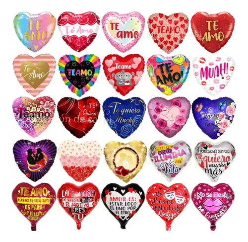 50 Globos Amor Amistad San Valentín 18 PuLG Metálico Surtido