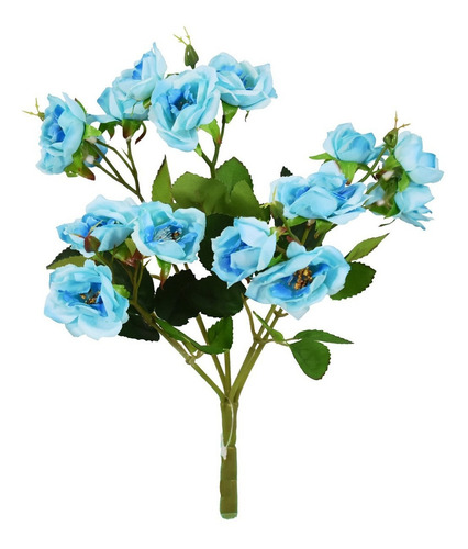 Ramo De Rosas Otoñales Flores Artificiales Pack 6 Pz Color Azul