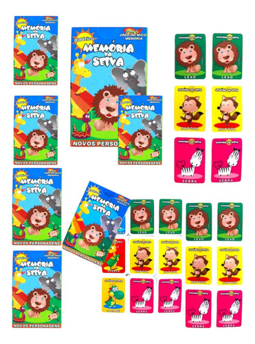 Kit 10 Jogo Da Memoria Animais Safari Infantil P/ Kit Festa