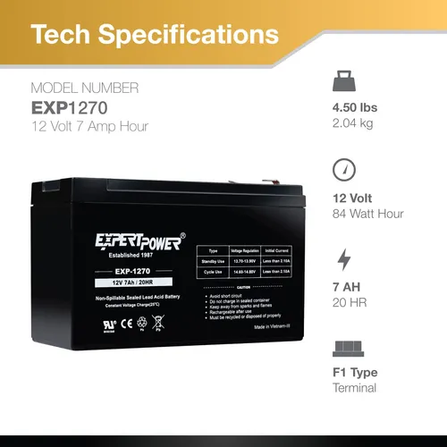 Batería De Plomo Sellada Recargable Expertpower 12v 7ah