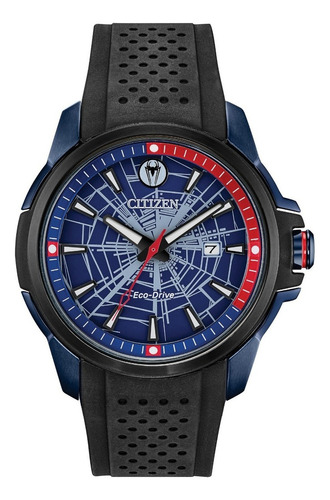 Citizen Marvel Spider-man Black Strap Aw1156-01w Color de la correa Negro Color del bisel Negro Color del fondo Azul