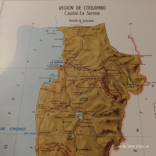 Mapa Región De Coquimbo 34x25cm. Imp. 1976 (Usado)