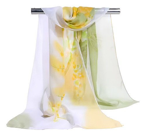 Chalina De Seda Estampada Verde Y Amarillo Floreado Unico