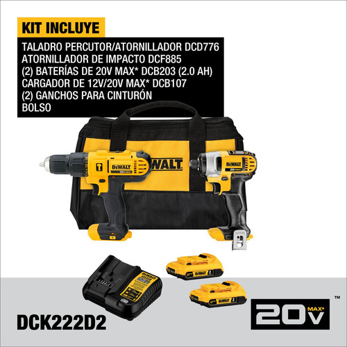 Combo Llave De Impacto Y Rotomartillo Dewalt Dck222d2