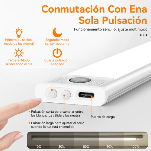 Time4buy 4pzs Con Sensor Movimiento 30cm Led De Luz Clóset Usb 6000k, Luz Con Sensor Inteligente, Modo De Sensor Multifunción
