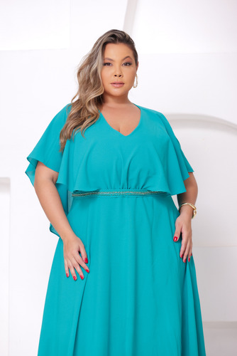 Vestido Plus Size Com Cintinho Strass Na Cintura E Bojo Capa