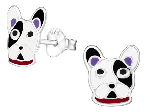 Aros Perro Bulldog Francés Para Niña Plata 925 Regalo 