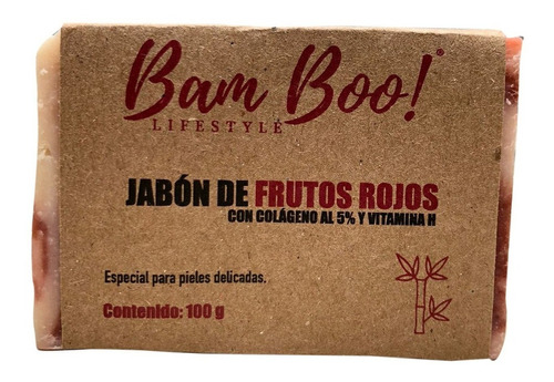 Imagen 1 de 5 de Jabón Frutos Rojos Con Colágeno Y Vitamina H 100 Gr Bam Boo!