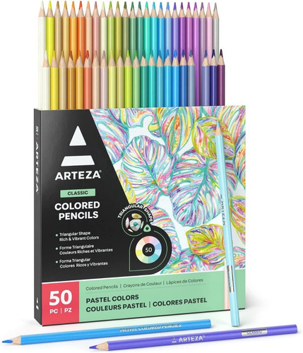 Arteza Set 50 Lapices De Colores Pastel Triangular 