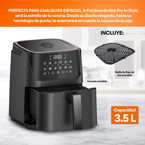 Imagen 9 de 10 de Freidora De Aire Masterchef Digital De 3.5 Litros Mk-af-35tm