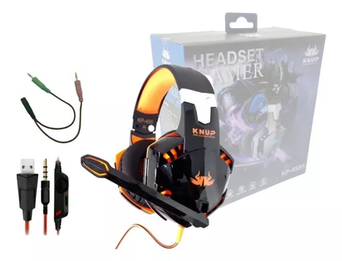 Fones de ouvido LED Pro Gaming com microfone para PC Gamer, cor laranja