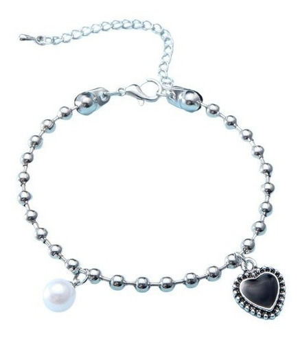 Pulsera Mujer Titanio Charms Perla Y Corazon Pulsera Moda