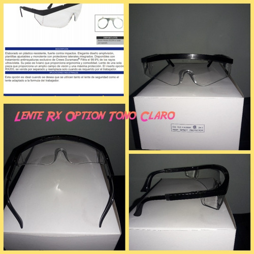 Lente De Seguridad Rx Option Tono Claro Marco Negro. Crews