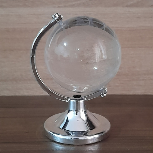 Globo Giratório Mini Decorativo De Vidro - Não Funcional Base Prateado Globo Transparente