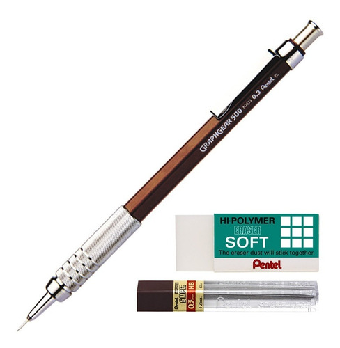 Imagem 1 de 1 de Kit Lapiseira Pentel Graphgear 500 0,3mm Grafite Borracha