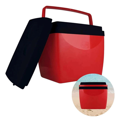 Caixa Térmica Cooler Com Alça Mor 34 Litros Vermelho E Preto