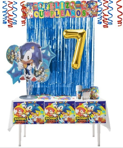 Kit Decoración Fiesta Infantil Sonic 12 Personas 10 Items 