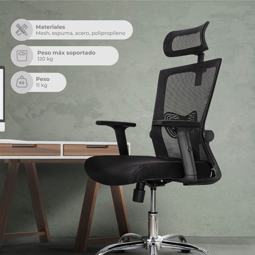 Silla De Oficina Presidente Ergonomus Delphi Base Cromada Color Negro Silla de Escritorio para Home Office