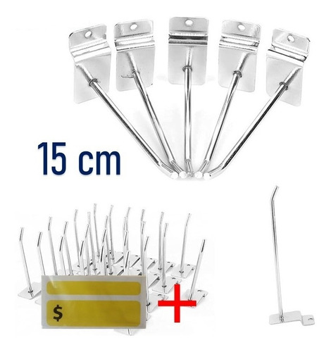 Pack 50 Gancho Exhibidor  15 Cm Para P/ranurado + Etiquetas