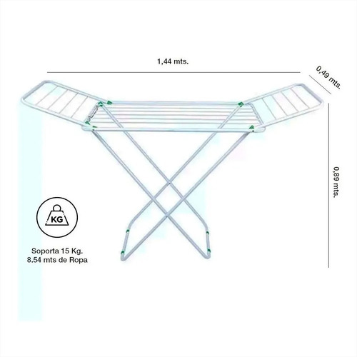 Imagen 3 de 8 de Tendedero De Pie Extensible Plegable Mor Acero 8 Mts Ropa