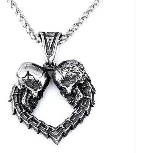 Collar Corazón Calavera  Motoquero Amor Hombre Mujer Regalo