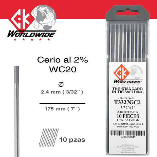 Imagen 1 de 3 de Ck Wc20 - Electrodo Tunsgteno Tig Cerio 2% | 2.4mm 3/32 