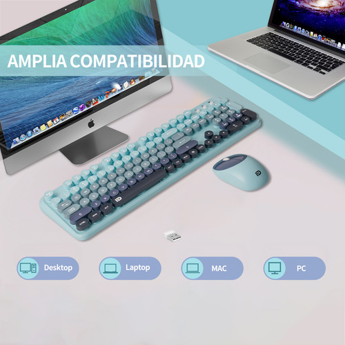 Kit Teclado y Mouse Inalámbrico FD EK8870 USB para Laptop Pc en Color Azul Índigo Idioma Inglés US QWERTY