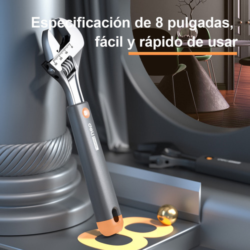 Llave Perico Ajustable Herramienta Deli Perica Cromado Mango Comfort 8"
