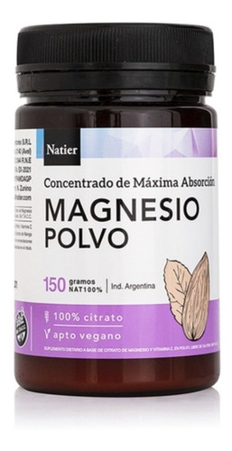 Citrato Magnesio En Polvo Concentrado Natier - 150 Grs
