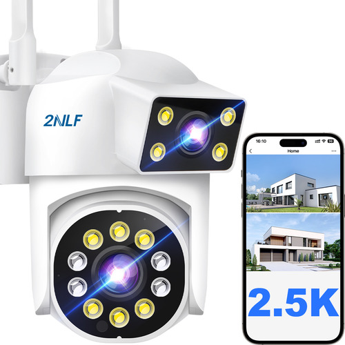 2nlf® Cámara Seguridad Wifi Dual Lente 2.5K Full HD Exterior Con Led Alarma Ip66 color blanco
