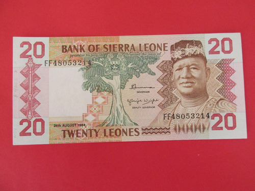 Billete Africa Sierra Leona 20 Leones Unc Año 1984 Escaso 
