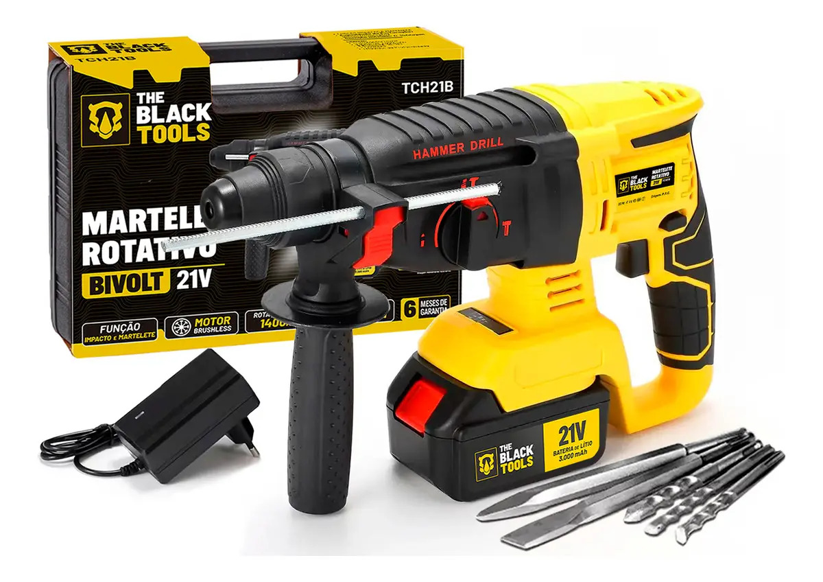 Martelete Rompedor Rotativo de Impacto a Bateria 21V The Black Tools