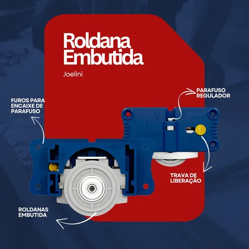 Kit Porta Correr Embutir Joelini Folga Zero JP85 Azul Para 50kg
