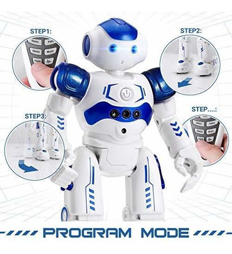 Robot Con Control Remoto Gestos Programables Blanco Y Azul