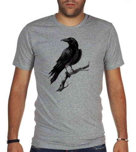 Remera De Hombre Cuervo Negro Sobre Rama Dibujo