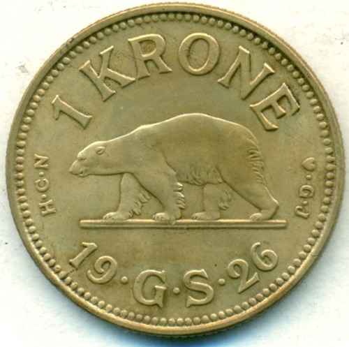 Groenlandia Moneda De Bronce Una Corona 1926 Km# 8 Escasa