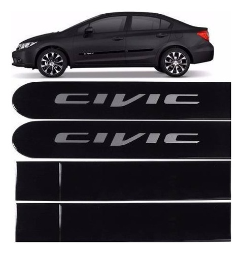 Jogo Friso Lateral New Civic 2015 2016 2017 Preto Cristal