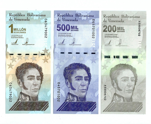 Imagen 1 de 5 de Venezuela - Lote 3 Billetes 1 Millón/500 Mil/200 Mil - Unc