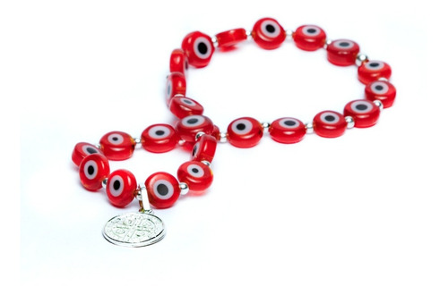 Imagen 2 de 4 de Pulsera Protección Ojo Turco Rojo, San Benito Ycuentas Plata