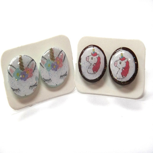 3 Pares Zarcillos Unicornio Cotillon Frozen Slime Regalo