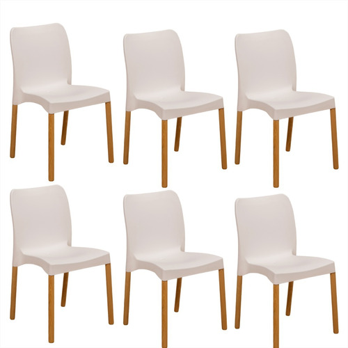 Silla Nórdica Blanca Plastico Madera Comedor Mara Ideal X6