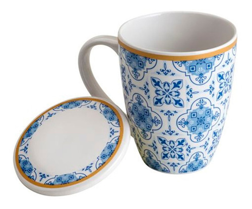Caneca Detox Porcelana Tampa E Filtro Azulejo Portugues