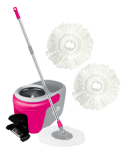 Gira Mop Trapeador Microfibra Y Cubeta + 2 Repuesto Reynera Color Magenta