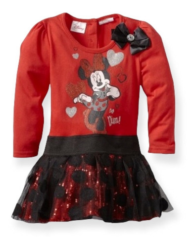 Vestido Bebé Minnie Mouse Rojo Y Negro Tutú Talla 18 Meses