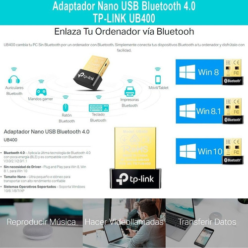 Adaptador Bluetooth Usb Nano Tp-link Ub400 Para Notebook Pc