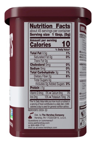 Hersheys Cocoa Natural Unsweetened 100%cacao Sin AzĂșcar 226g