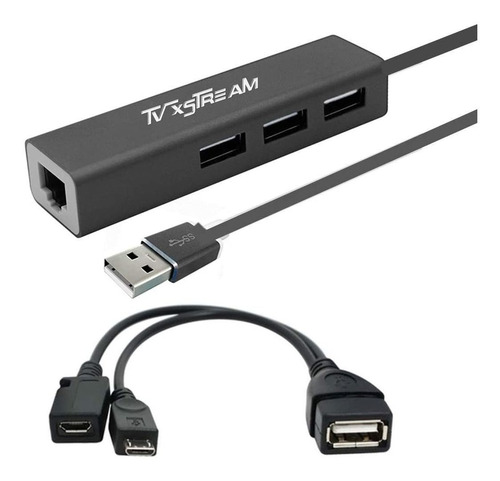 Hub Usb 2.0 De 3 Puertos + Adaptador Ethernet Lan + Usb Otg