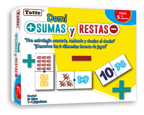 Dominó Totte Sumas Y Restas | 28 Fichas y 3 Divertidas Formas De Jugar | Instructivo Incluido