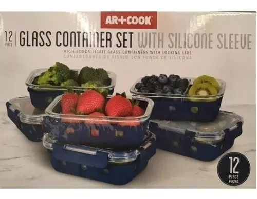 Set 12 Contenedores Art And Cook Vidrio Silicona Con Tapa Ms