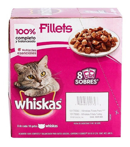 32 Sobres Whiskas De 85gr Sabor Pavo Alimento Para Gato